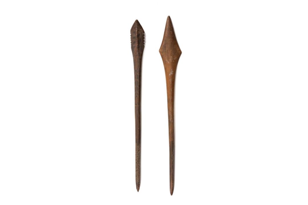 TWO ABORIGINAL FIGHTING CLUBS, probably Southeast Australia, one of rare form with serrated