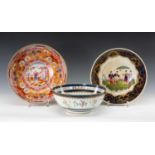 THREE CHINESE STYLE PUNCH BOWLS, comprising French Samson famille rose bowl 25cms (diam.),