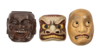 THREE JAPANESE NOH MASKS, including Ko-tobide, O-beshimi and another, 14-20cms (3) Provenance: