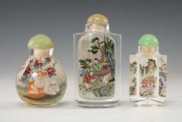 CHINESE SNUFF BOTTLES, comprising 3 inside-painted bottles depicting cats, mountain landscape, and