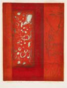 HIROYUKI TAJIMA (1911-1984) screenprint - Red Print, signed and dated 76 in pencil, 25.5 x 33cms;