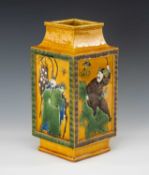CHINESE SANCAI CONG-SHAPED VASE, late Qing dynasty or later, decorated with four Daoist immortals,