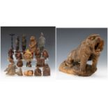 ASSORTED MAINLY JAPANESE SMALL MINGEI WOOD CARVINGS, wood netsuke of an eagle, bamboo carved