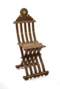 MOTHER OF PEARL INLAID FOLDING SIDE CHAIR, Damascus, Syria, slatted construction, cresting rail
