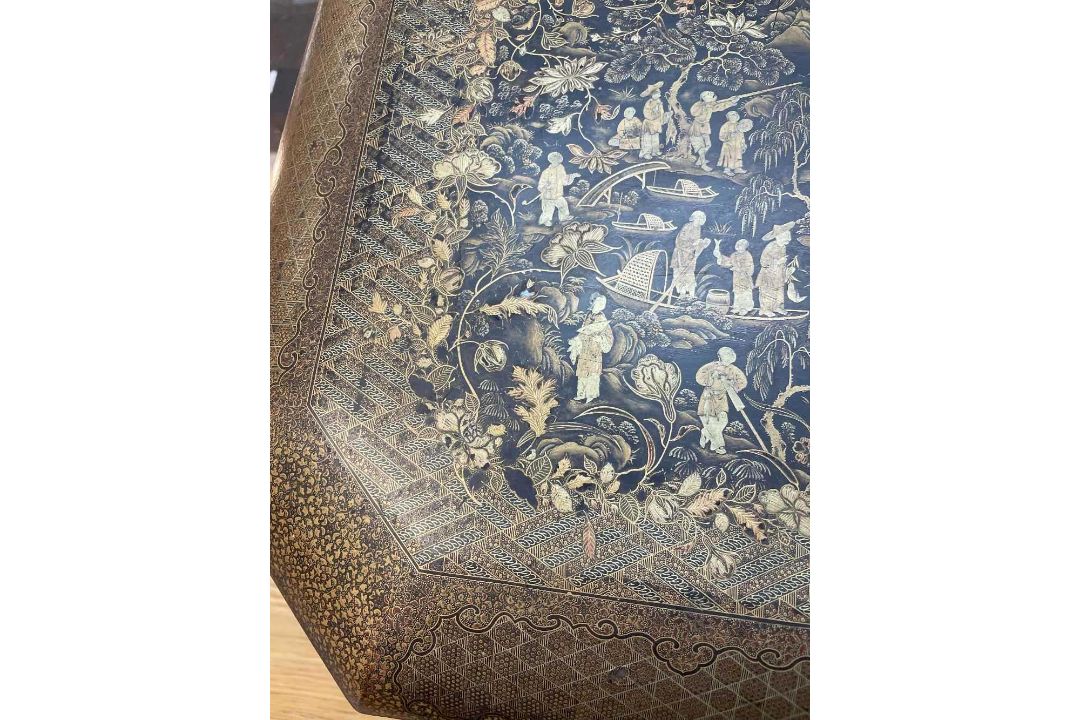 FINE CHINESE BLACK & GOLD LACQUER WORK BOX, 19th C., canted rectangular cushion form, fitted - Image 37 of 42