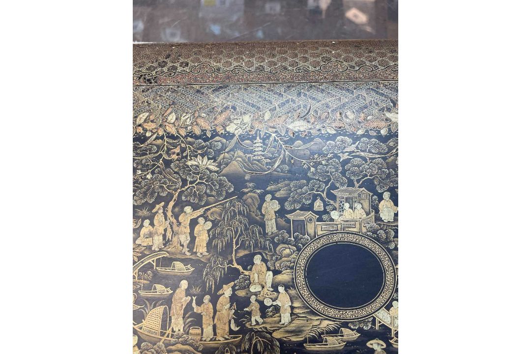 FINE CHINESE BLACK & GOLD LACQUER WORK BOX, 19th C., canted rectangular cushion form, fitted - Image 39 of 42