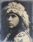 PHOTOGRAPHIC PORTRAIT OF MOHAWK CHIEF OS-KE-NON-TON (c.1888-1955), gelatine silver print - wearing