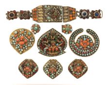PARCEL OF MULTI-GEM & GLASS SET VINTAGE JEWELLERY, believed Northern India or Nepal, comprising