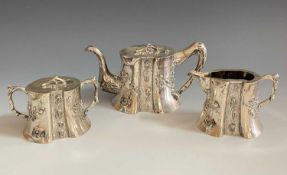 CHINESE SILVER TEA SERVICE, by Zeewo, Shanghai, c. 1925, of shaped cherry tree trunk shape with