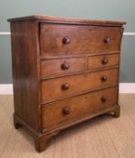 19TH C. OAK SECRETAIRE, the drop flap secretaire drawer front with line inlay, 112 (h) x 111 (w) x