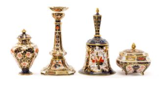 GROUP ROYAL CROWN DERBY IMARI CHINA comprising, 1339 miniature covered vase, 12cms (h), 927 bell,