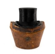 GOOD LINCOLN BENNETT & CO. BRUSHED SILK TOP HAT, in leather hat box Provenance: private collection