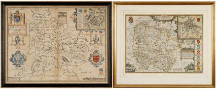 JOHN SPEED coloured & tinted antiquarian maps - two maps, Breknoke with insert of Breknoke Castle,