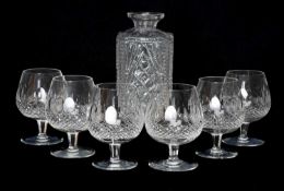 SIX WATERFORD CRYSTAL 'COLLEEN' BRANDY BALLOONS, together with a square decanter (7) Provenance: