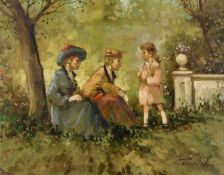 TOMMASO PRINCIPE (Italian, b. 1942) oil on canvas - entitled 'Il Parco', three figures seated