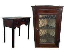 19TH C. MAHOGANY LOWBOY, 71 (h) x 77 (w) 45cms (d), together with 19th C. lead-glazed stained oak