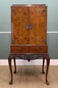 QUEEN ANNE STYLE BURR WALNUT COCKTAIL CABINET, c.1930s, G & F Gold Feather Products Ltd., with