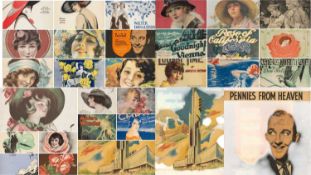 LARGE COLLECTION VINTAGE FRAMED SHEET MUSIC BOOKLET COVERS, to include Bing Crosby 'Pennies from