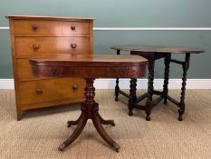 EARLY 18TH C. MAHOGANY SWIVEL TOP FOLD-OVER CARD TABLE, baize storage interior, scrolled and