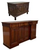 EARLY 18TH C. FRENCH JOINED WALNUT COFFER, 62 (h) x 94 (w) x 52cms (d), splits & old worm,