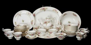 ROYAL ALBERT MOSS ROSE PATTERN PART DINNER SERVICE comprising, twelve fluted dinner plates, thirteen