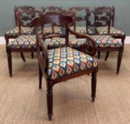 SET OF SEVEN GEORGE IV MAHOGANY DINING CHAIRS, and one associated armchair, Bargello 'punto