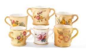 ASSORTED ROYAL WORCESTER CHINA MINIATURES, including flower painted blush ivory tygs, tankards &