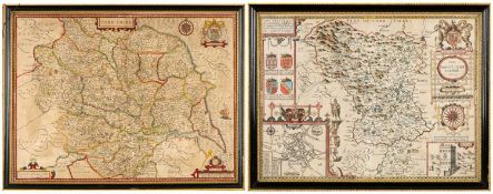 JOHN SPEED coloured & tinted antiquarian maps - two maps, Derbyshire with inserts of the town centre
