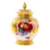 KITTY BLAKE FOR ROYAL WORCESTER: POTPOURRI VASE, shape 278, painted with autumn fruit, signed,