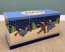CHARMING CHILDREN'S WOODEN TOY STORAGE BOX, decorated with a winter scene of ice-skating cats, 43 (