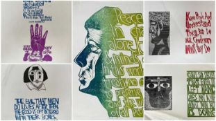‡ PAUL PETER PIECH (American-Welsh 1920-1996) collection of five woodcut prints - quotes from
