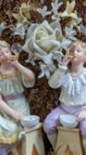VICTORIAN BISQUE FIGURE & FLOWER DISPLAY, in the style of Gebrüder Heubach, depicting children