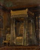 G. HAVELL (19TH C.) oil on canvas - William III Bedstead, Hampton Court, indistinctly signed,