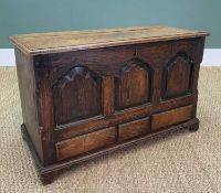 SMALL 18TH C. WELSH OAK MULE CHEST, 52 (h) x 83 (w) x 38cms (d) Provenance: private collection