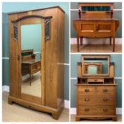 STYLISH HARRIS LEBUS ARTS & CRAFTS OAK BEDROOM SUITE, c. 1905, mirrored wardrobe, 205 (h) x 120 (