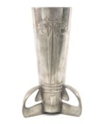 ARCHIBALD KNOX FOR LIBERTY: 'TUDRIC' PEWTER VASE, shape no. 0227, cast in low relief with stylised