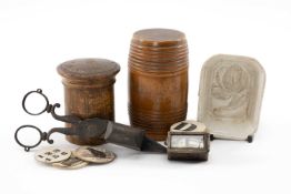 TREEN & VERNACULAR BYGONES, including 'The Childs Own ABC' spelling game, turned barrel box, 26