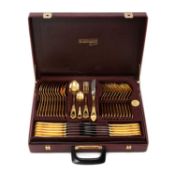 GERMAN SOLINGEN GOLD PLATED CANTEEN for twelve place settings, fitted in two-tier red case, together