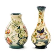 RACHEL BISHOP FOR MOORCROFT, 'Sweet Thief' pattern vase, 2001, no. 726, 16.5cms (h); and 'Briony'