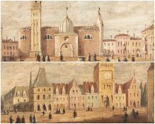 20TH CENTURY ITALIAN SCHOOL oil on board - Venetian townscape, and a companion, signed 'De Momi', 14