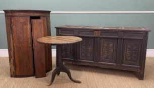 THREE ITEMS ANTIQUE FURNITURE comprising, 18C. four-panel oak coffer with candle box, 72 (h) x