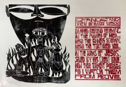 ‡ PAUL PETER PIECH (American, lived / worked Wales 1920-1996) two colour woodcut print - poem from