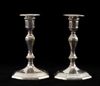 PAIR OF GEORGE V SILVER CANDLESTICKS, Hawksworth Eyre & Co. Ltd., Sheffield 1923, octagonal shape,