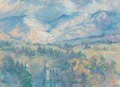 ‡ AUDREY HIND (b.1936) acrylic on card - entitled verso, 'Menai, Winter', signed, 22 x 30cms