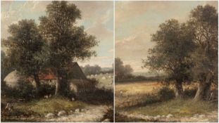 WILLIAM YATES (19th century) oil on canvas - wooded landscapes with cottage and figure, and a