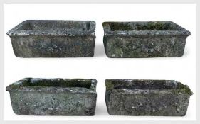 FOUR RECTANGULAR COMPOSITE/CONCRETE GARDEN PLANTERS, 21 (h) x 57 (w) x 31cms (d)