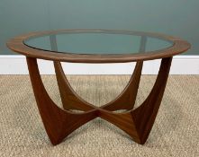 MID-CENTURY G PLAN ASTRO ROUND TEAK & GLASS COFFEE TABLE, 46 (h) x 84cms (diam.)