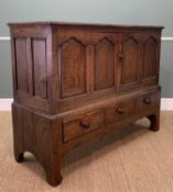 18TH C. WELSH OAK MULE CHEST, probably Carmarthenshire, converted to cupboard, 112 (h) x 144 (w) x