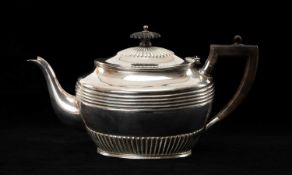LATE VICTORIAN SILVER TEA POT, John Foulkes Lowe & George Bennett Lowe, Chester 1897, ebonised