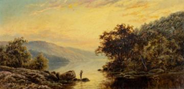 THOMAS SPINKS (exh. 1880-1907) oil on canvas - river landscape with figure to fore, signed,